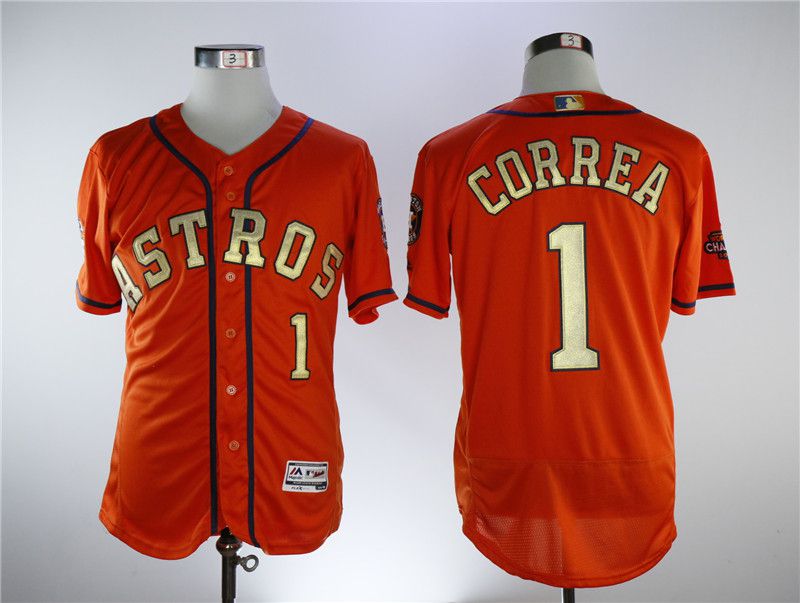 Men Houston Astros 1 Correa Orange Elite Champion Edition MLB Jerseys